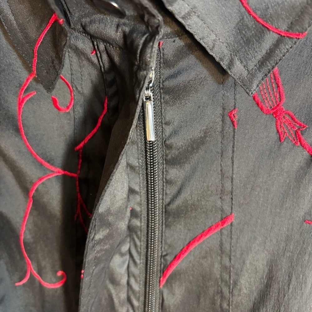 SAMUEL DONG Sz S Jacket Embroidered Roses Funnel Neck Zipper Closure Pockets NEW - Picture 7 of 13